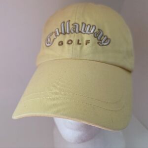 Callaway Golf Hat Cap Strap Back Yellow Brown Logo Embroidered Adjustable Mens